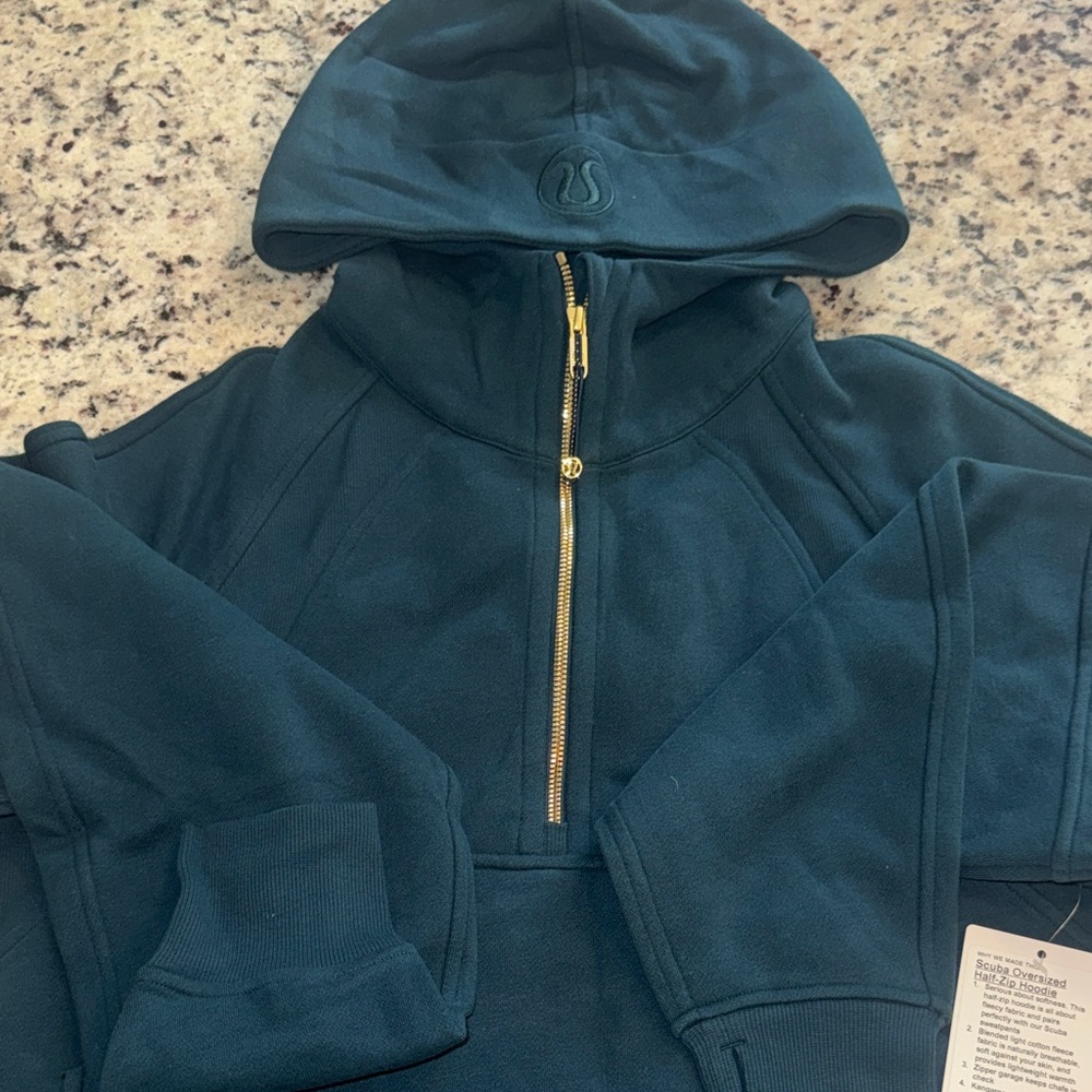 Lululemon Teal Hooded Half-Zip Hoodie with Gold Hardware